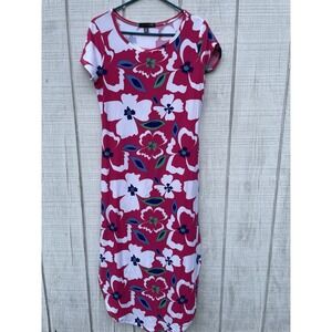 NWOT Pink Floral Maxi Shirt Dress Shortsleeved Long Medium M Summer Casual‎